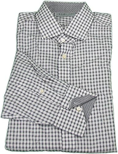 Jack Stone by Thomas Dean Men's Large Long Sleeve Plaid Shirt, Black/White