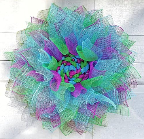 Christmas Candy Holiday Winter Mesh Flower Lime Fuchsia Turquoise Home Door Wall Decor 26 inch