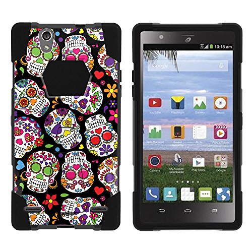 ZTE Lever LTE Phone Case, Dual Layer Shell SHOCK High Impact Kickstand Case with Unique Skull Designs for Lever LTE Z936L and Z936C by Miniturtle® - Sugar Skull Design