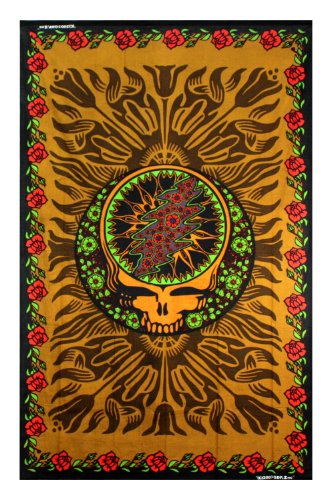 Grateful Dead Brown Steal Your Face Tapestry with Roses - Hippie Hanging Wall Art - Measures 60x90 Inches Grateful Dead Brown Steal Your Face Tapestry with Roses - Hippie Hanging Wall Art - Measures 60x90 Inches