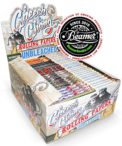 1 Pack Cheech and Chong King Size Unbleached Cigarette Rolling Papers (50 Rolling Papers Per Pack) + Limited Edition Beamer Smoke Sticker. Used with Legal Smoking Herbs, Rolling Tobacco, Herbal Mixes