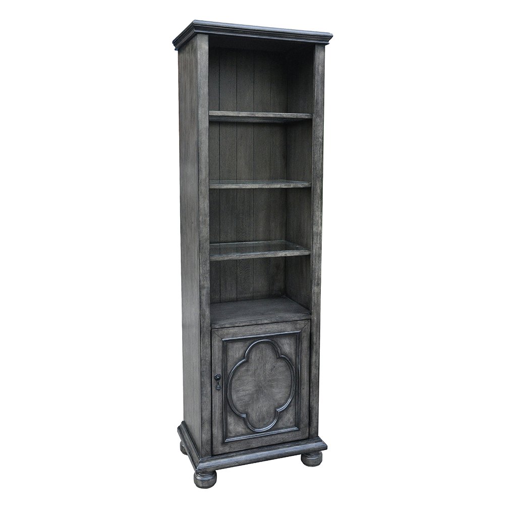 Rutledge Antique Grey 1 Door Pattern Front Tall 3 Shelf Bookcase
