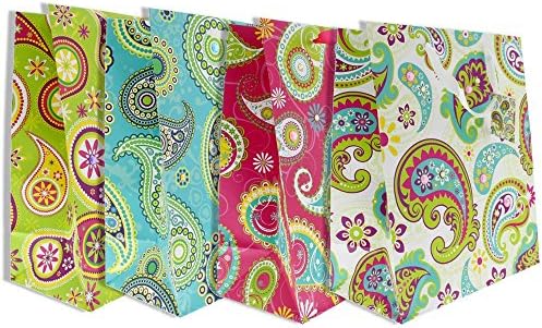 Large Gift Bag Assortment, Happy Birthday, Bridal Shower, Congratulations Gift Bags Colorful, Paisley, Flower - 4 Assorted Styles