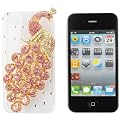 Pink iPhone 4 Cell Phone 3D Peacock Rhinestone Snap On Cover Hard Case