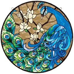 Springtime's Peacock Hand-Painted Glass Art Panel