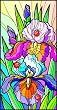 Blue and Purple Dutch Iris Flowers with Ladybugs - Etched Vinyl Stained Glass Film, Static Cling Window Decal