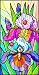 Blue and Purple Dutch Iris Flowers with Ladybugs - Etched Vinyl Stained Glass Film, Static Cling Win