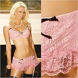 Ruffled Mini Skirt with Matching Bra in Plus Sizes XL Pink