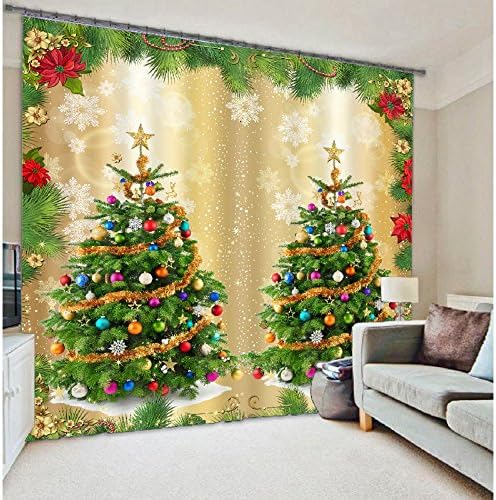 Two Christmas Trees Print Light Blocking Window Treatment Decorative Polyester 3D Blackout Curtain,2 Panels (118W106"L)