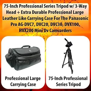 75-Inch Professional Series Tripod w/ 3-Way Head + Extra Durable Professional Large Leather Like Carrying Case For The Panasonic Pro AG-DVC7, DVC20, DVC30, DVX100, HVX200 Mini Dv Camcorders