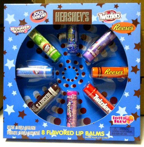 Hersheys 8 Piece Lip Balm Set Jolly Rancher, Bubble Yum, Reeses, Twizzlers