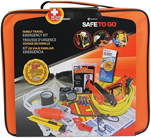 1 - FAMILY TRAVEL EMERG KIT, Family Travel Emergency Kit, All-season kit , Kit includes: 1-year/24-hour North America roadside assistance service ($180 value) 8-gauge, 8ft booster cables 10-LED headlamp 3 AAA batteries 19-pc first aid kit Utility knife Whistle with lanyard Siphon pump Safety vest Knit work gloves Elastic tie-down cord Hose tape Help flag Zippered carry bag with reflective triangle, , , ...