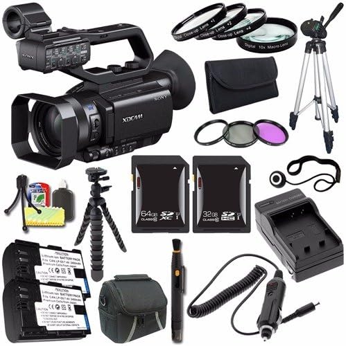 Sony PXW-X70 Professional XDCAM Compact Camcorder + NP-FV70 Replacement Lithium Ion Battery + External Rapid Charger + 32GB SDHC Class 10 Memory Card + 64GB SDXC Class 10 Memory Card + XL Rugged Camcorder Case + Full Size Tripod + 12-Inch Flexible Tripod with Gripping Rubber Legs + Lens Cap Keeper + Lens Pen Cleaner + 62mm 3 Piece Filter Kit + 62mm Macro Close Up Kit + Deluxe Starter Kit Brand Specials Package
