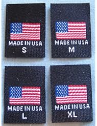 100 pcs WOVEN CLOTHING LABELS, MADE IN U.S.A. AMERICAN FLAG - S, M, L, XL (25pcs each)