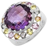10.70 Carat Genuine Amethyst & Multi Sapphire Sterling Silver Ring