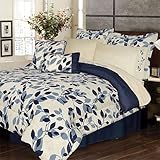 Spring Valley 10pc Bed Ensemble Blue Leaf Pattern - King
