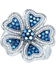 0.95CTW BLUE DIAMOND FLOWER RING