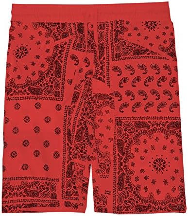 Thrill Young Men's Bandana Print Cotton Shorts (XL, Red)