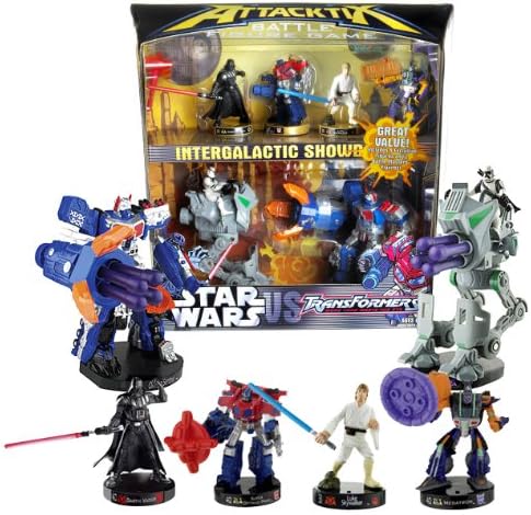 Hasbro Year 2006 ATTACKTIX Battle Figure Game Transformers Vs. Star Wars Series Battle Masters Set with 4 Exclusive Figures (Darth Vader, Autobot Super Optimus Prime, Luke Skywalker and Decepticon Megatron) Plus 2 Battle Masters Figures (AT-RT and Autobot Omega Sentinel)