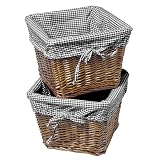 Set of 2 Square Willow Baskets - Cherry/Black Gingham (10")
