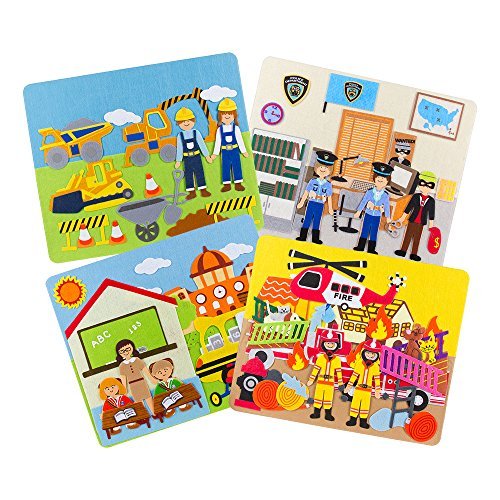 Sprogs SPG-ENA1020-SO-AZ Felt Storyboards Set with Storage Bag, Construction, Fire, Police, School, 15
