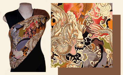 Chic Papoose Pouch Style Baby Sling with Brown/Orange Dragon Print w/Cocoa Reverse PLUS