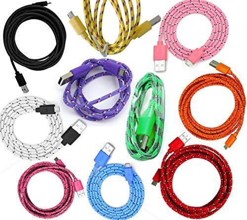 BeoneCable 10pcs/lot Colorful Flat Noodle Ruggedized Braided Fabric/Sleeved 3 Feet FT 1M Meter Micro USB 2.0 Data Sync Charging Cable Cord For Samsung Galaxy Note 2/S4/S3/S2 and More