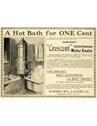 Home: 1901 Ad Humphrey Crescent Instantaneous Water Heater Tub Natural Gas Gasoline - Original Print Ad - Authenticated