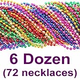 33 Inch 07mm Round Metallic 6 Color Mardi Gras Beads - 6 Dozen (72 Necklaces)