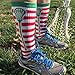 ChalkTalkSPORTS Athletic Half Cushioned Lacrosse Crew Socks | Mid Calf | Christmas Lax Stripes | Red & White