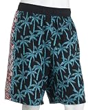 Chaps Mens Swim Trunk with Allover Palm Tree Print, Navy