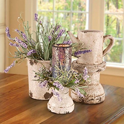 Lavender Garden - Shabby Chic Candle &amp; Earthenware Table Centerpiece