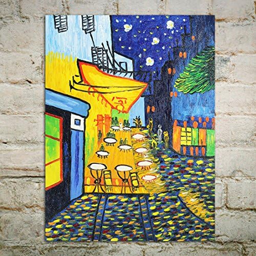 OO ART-Oil Paintings Hand Painted on Canvas Wall Pictures Van Gogh Painting Reproduction the Cafe Terrace on the Place Du Forum Stretched Ready to Hang