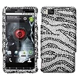 MOTOROLA ANDROID DROID X MB810 BLACK AND SILVER WHITE ZEBRA PRINT DESIGN FU ....