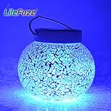 LiteFuze Mosaic Glass Rechargeable Solar Lamp Outdoor Garden Light - Blue
