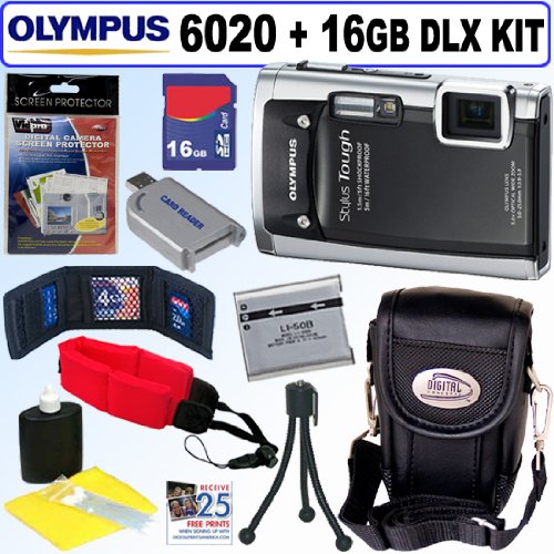 Olympus Stylus Tough 6020 14MP Digital Camera (Black) + 16GB Deluxe Accessory Kit
