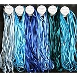 6 Spools of 100% Pure Silk Ribbons - Blue Tones - 60 mts x 4mm