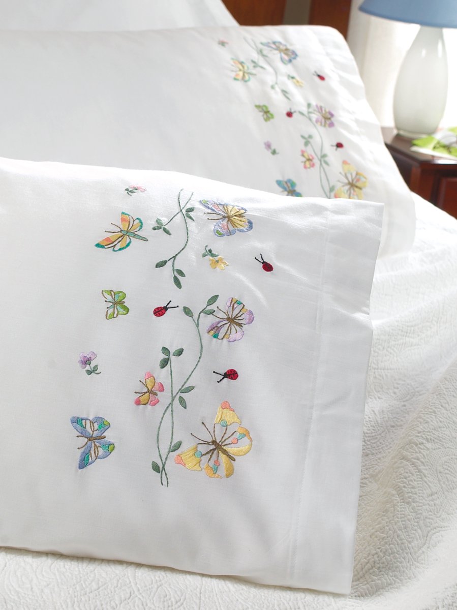 Bucilla Stamped Embroidery Pillowcase Pair 20"X30"Butterflies In