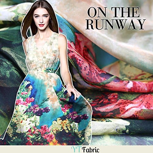 Colorful Floral Printed Silk Chiffon Fabric By The Yard, Arts, Crafts &amp; Sewing Silk Fabric for Clothing, 53" Width