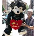 GIANT 60" TEDDY BEAR HOLDING I LOVE YOU HEART - COLOR: BLACK WITH WHITE & BROWN ACCENTS - PERFECT FOV VALENTINES DAY OR ANY DAY -AMERICAN MADE IN THE USA AMERICA