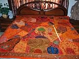 ZARDOZI EMBROIDERED BEADS SARI TAPESTRY BEDSPREAD COVERLET THROW WALL HANGING