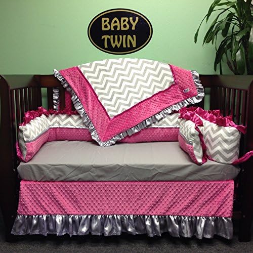 Bedding Set Regular Size "Gray &amp; White Chevron with Hot Pink"