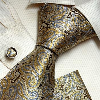 Multicoloured Paisley Woven Silk Tie Hanky Cufflinks Gift Box Set gift dad Y&G business Necktie Set H6120