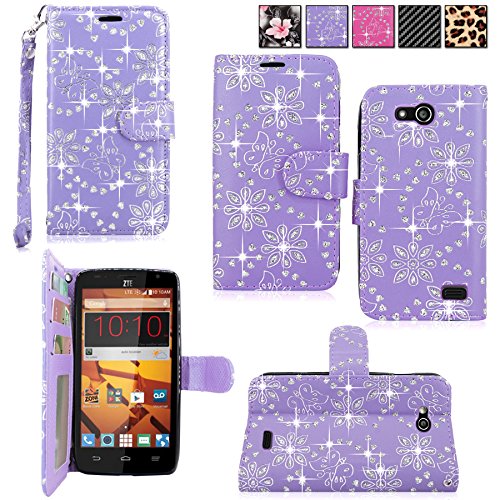 Cellularvilla Wallet Case For ZTE Speed N9130 (Boost Mobile) Pu Leather Wallet Card Flip Open Pocket Case Cover Pouch (Purple Glitter)
