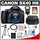 Canon PowerShot SX40 HS 35x Zoom Digital Camera (Black) with 16GB Card + Fl ....