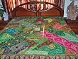 Green Zardozi Embroidered Beads Sari Indian Bedspread Coverlet Throw Wall Hanging