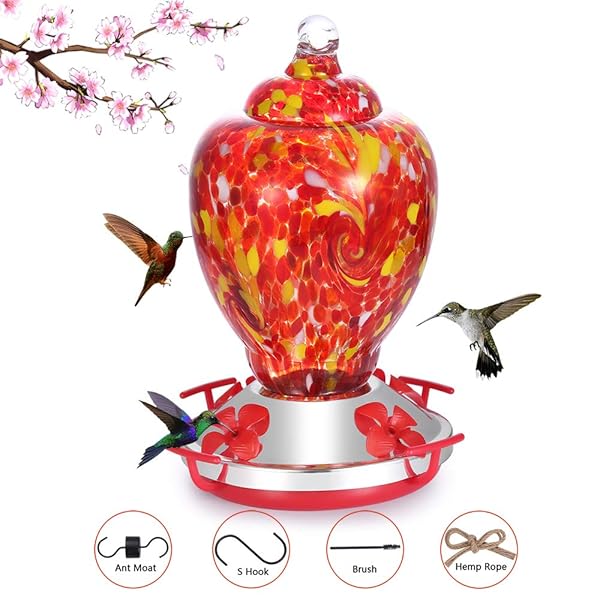 Hapito Hummingbird Feeder For Outdoors Hand Blown Glass 26