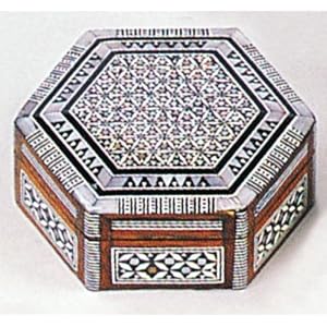 Handcrafted Mother of Pearl Inlaid Hex Wooden Egyptian Jewelry Box