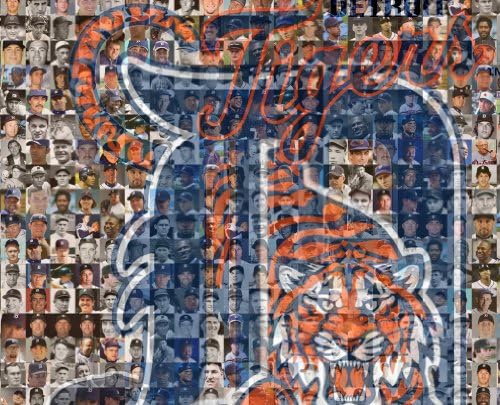 MLB Detroit Tigers Player Mosaic Photo Art, Designed Using Past and Present Tiger Players. 8x10" Matted Print.