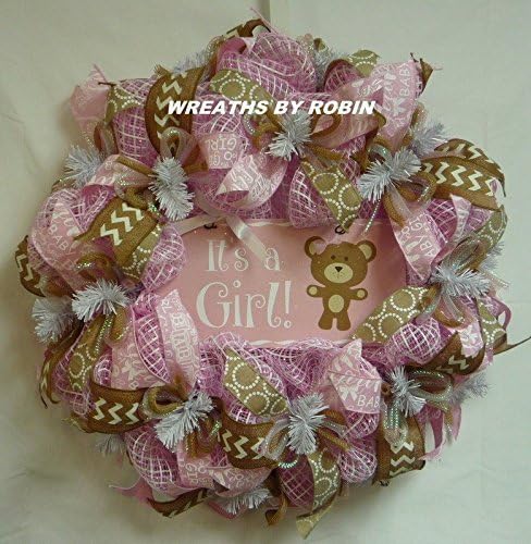 It's A Girl Baby Wreath, Pink Brown Tan Wreath, Baby Wreaths